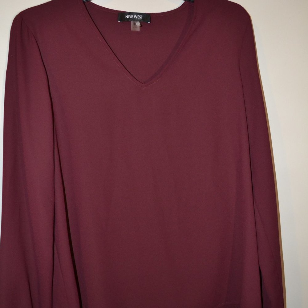 Nine West V-Neck Long Sleeve Blouse
